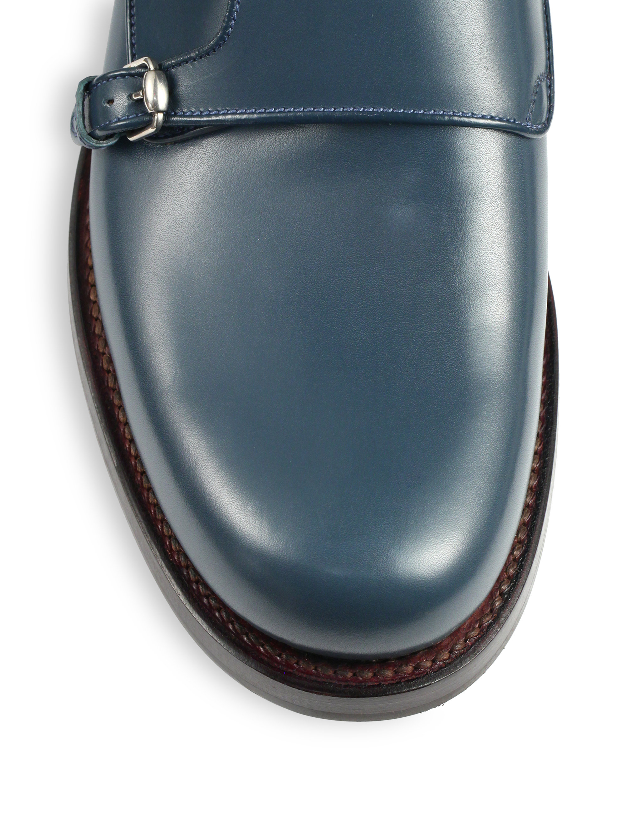 Gucci Double Monk Strap Leather Dress Shoes in Blue for