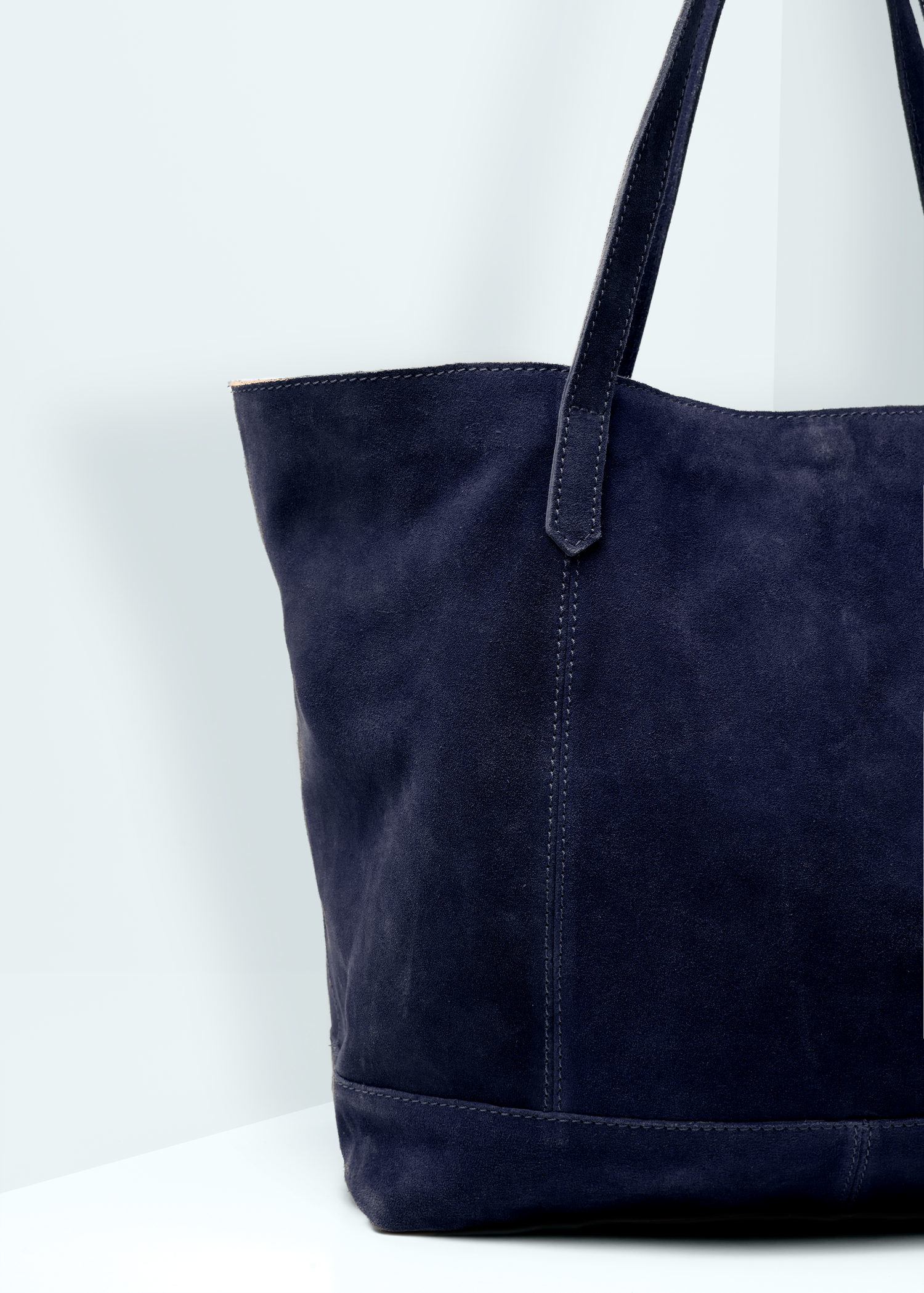 blue suede tote bag