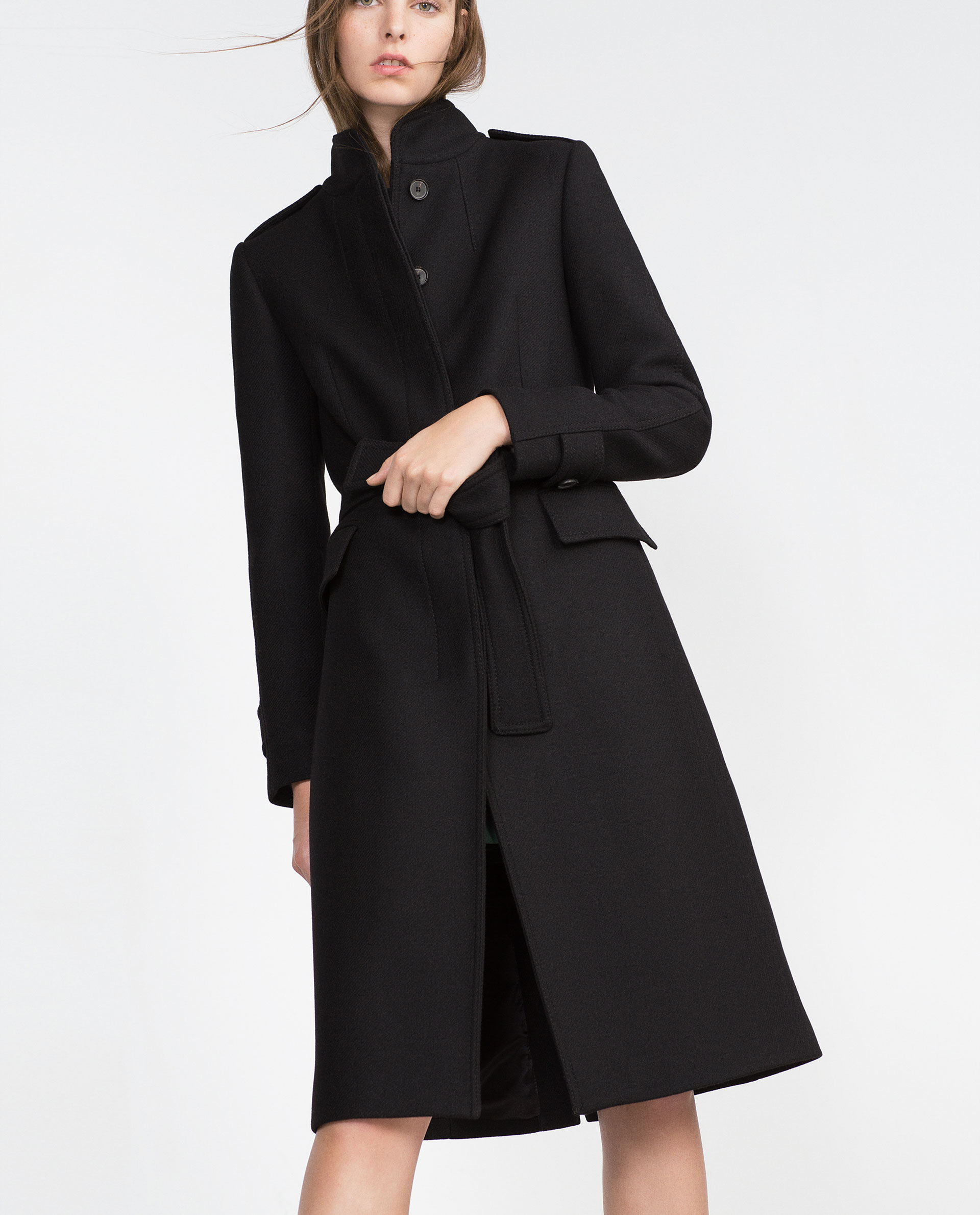Zara High Collar Coat in Black | Lyst