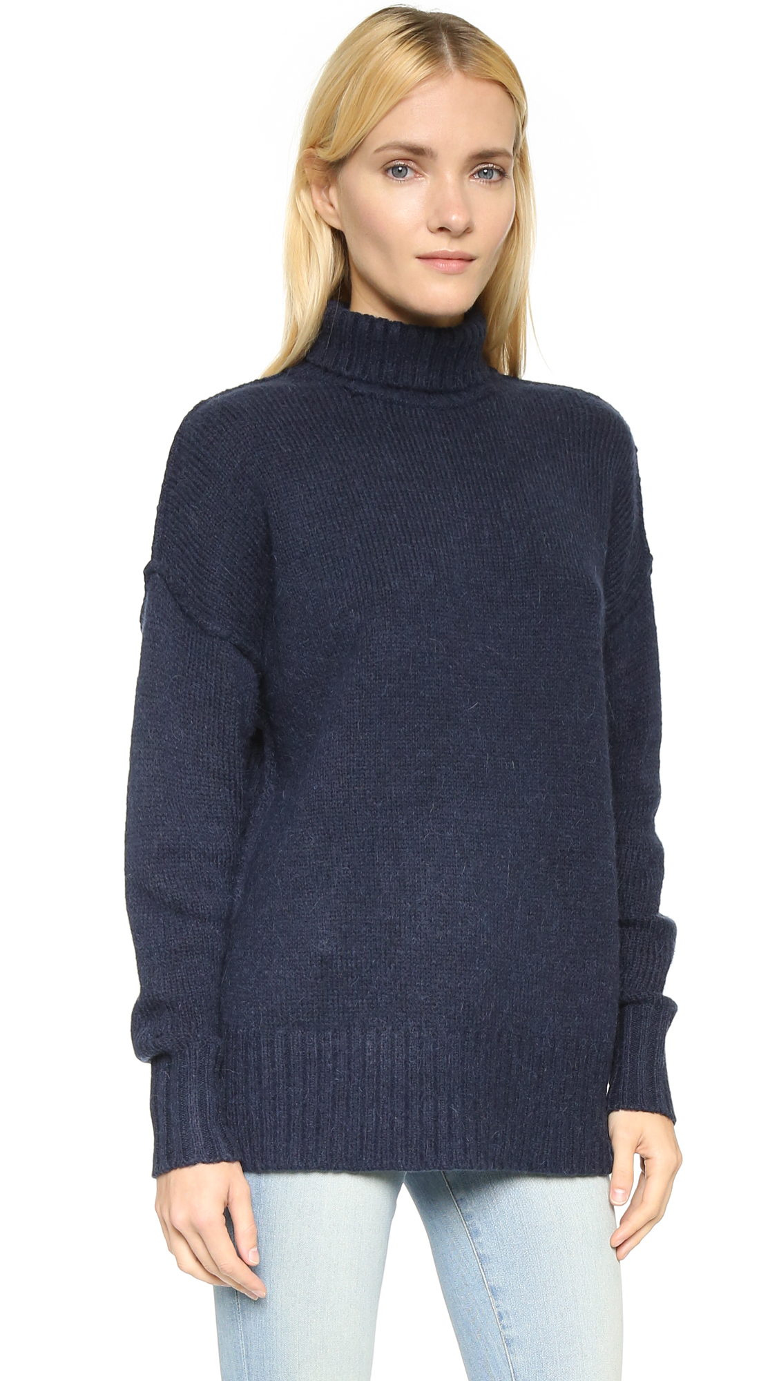 navy turtleneck sweater