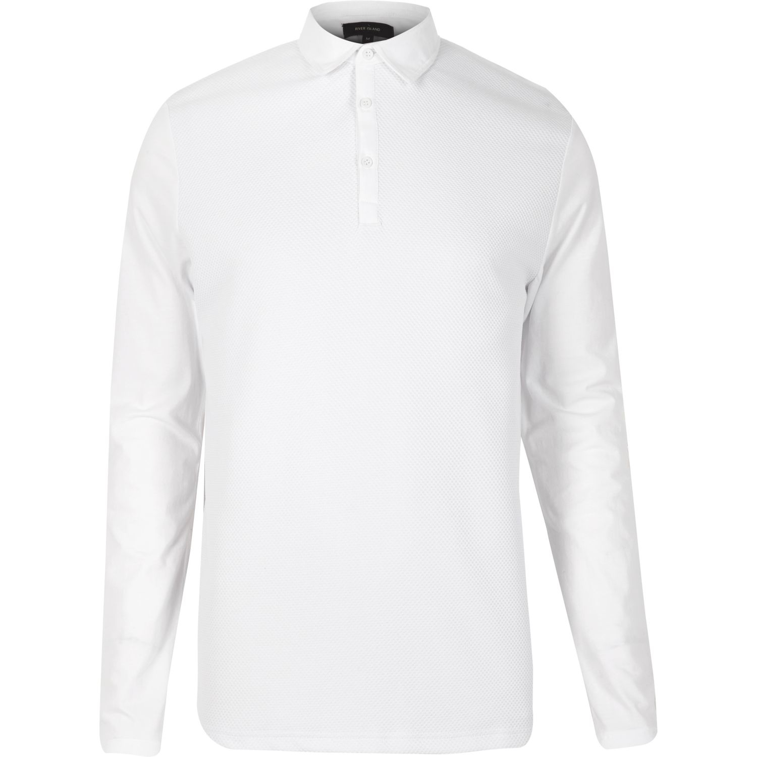 Lyst - River Island White Textured Long Sleeve Polo Shirt in White for Men