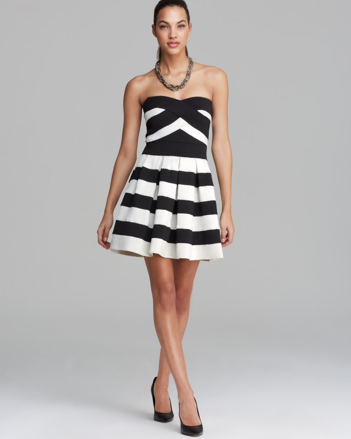 black and white striped tube dress