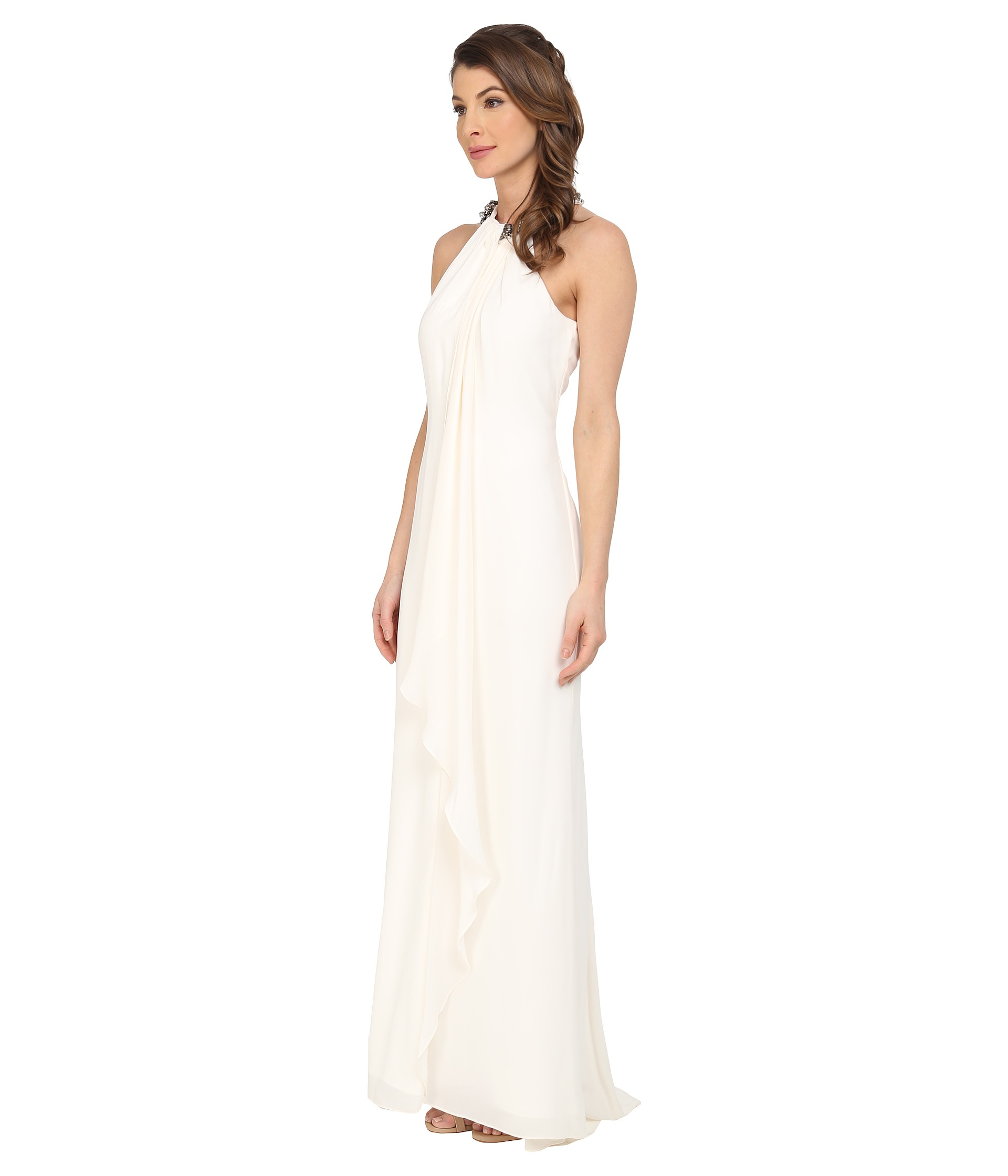 calvin klein women's halter neck gown with draped front & beading