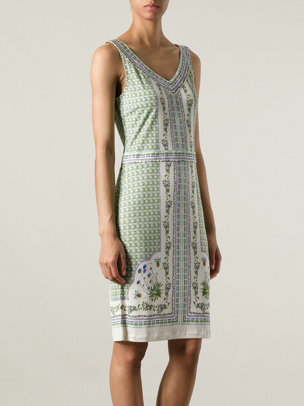 Tory Burch Botanical Print Sleeveless Dress in Green | Lyst