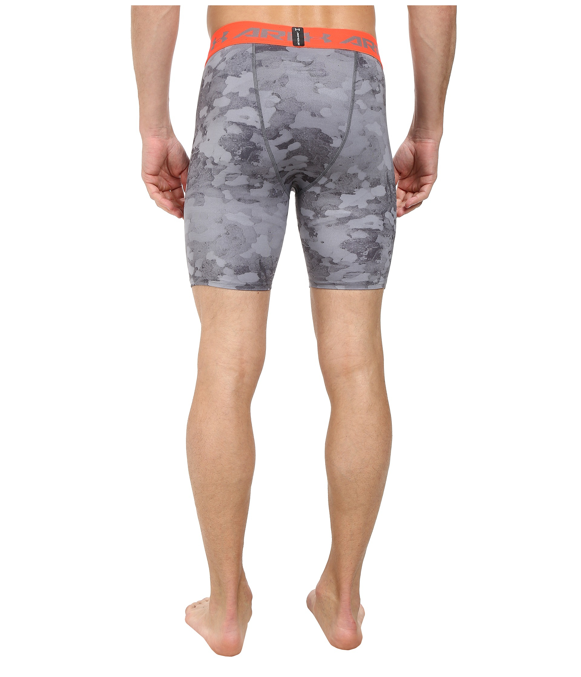 orange under armour compression shorts