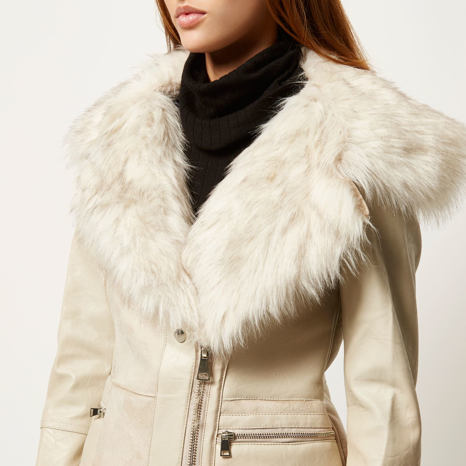 River Island Cream Faux Suede Winter Coat in Natural Lyst