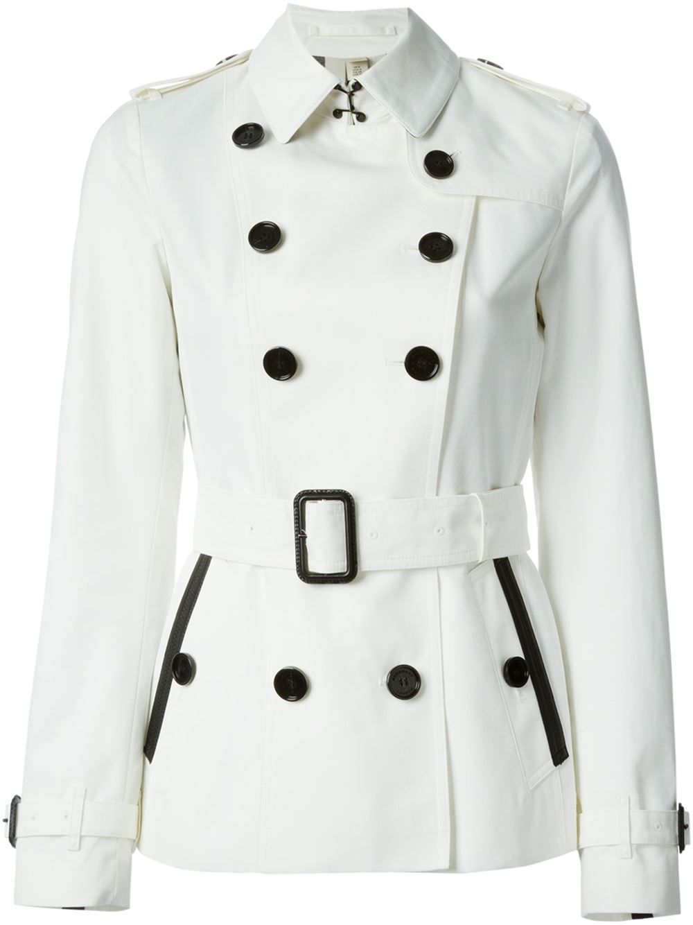 Burberry Double Breasted Belted Jacket in White | Lyst
