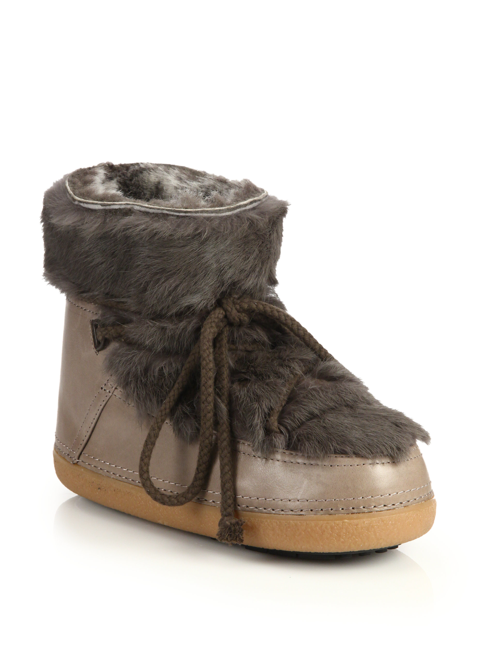 moon boots slippers ikkii leather and rabbit fur moon boots in brown lyst moon boots slippers ikkii leather and rabbit fur moon boots in brown lyst