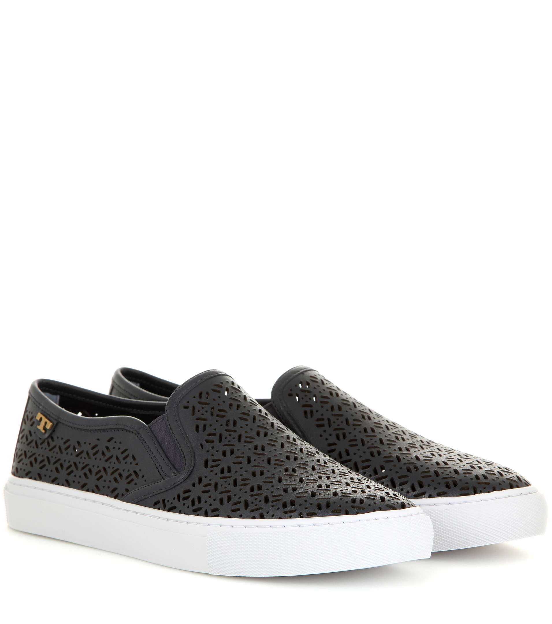 Tory Burch Lennon Perforated Leather Slip on Sneakers in Black Lyst