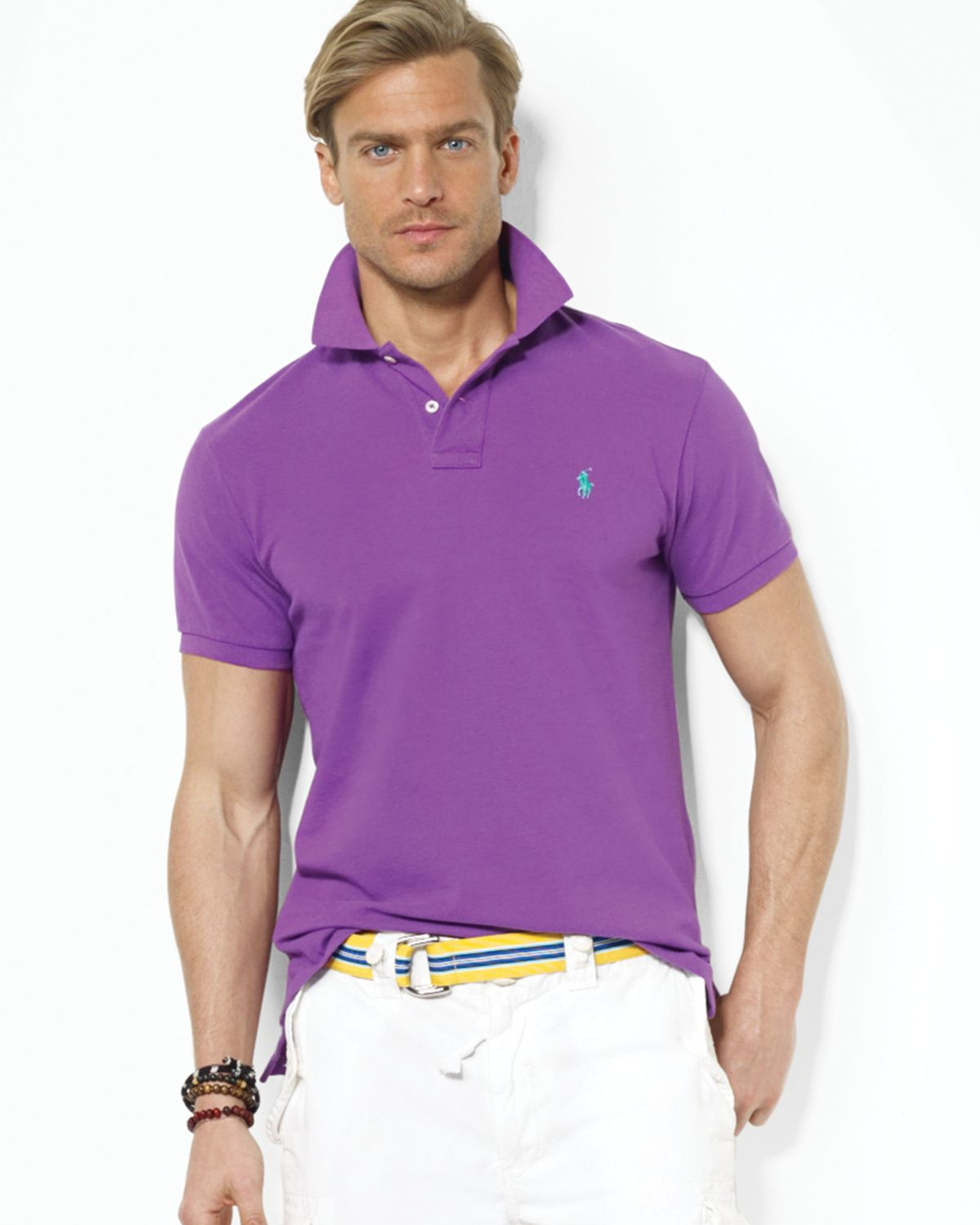 Ralph Lauren Polo Customfit Mesh Polo Shirt in Purple for Men - Lyst