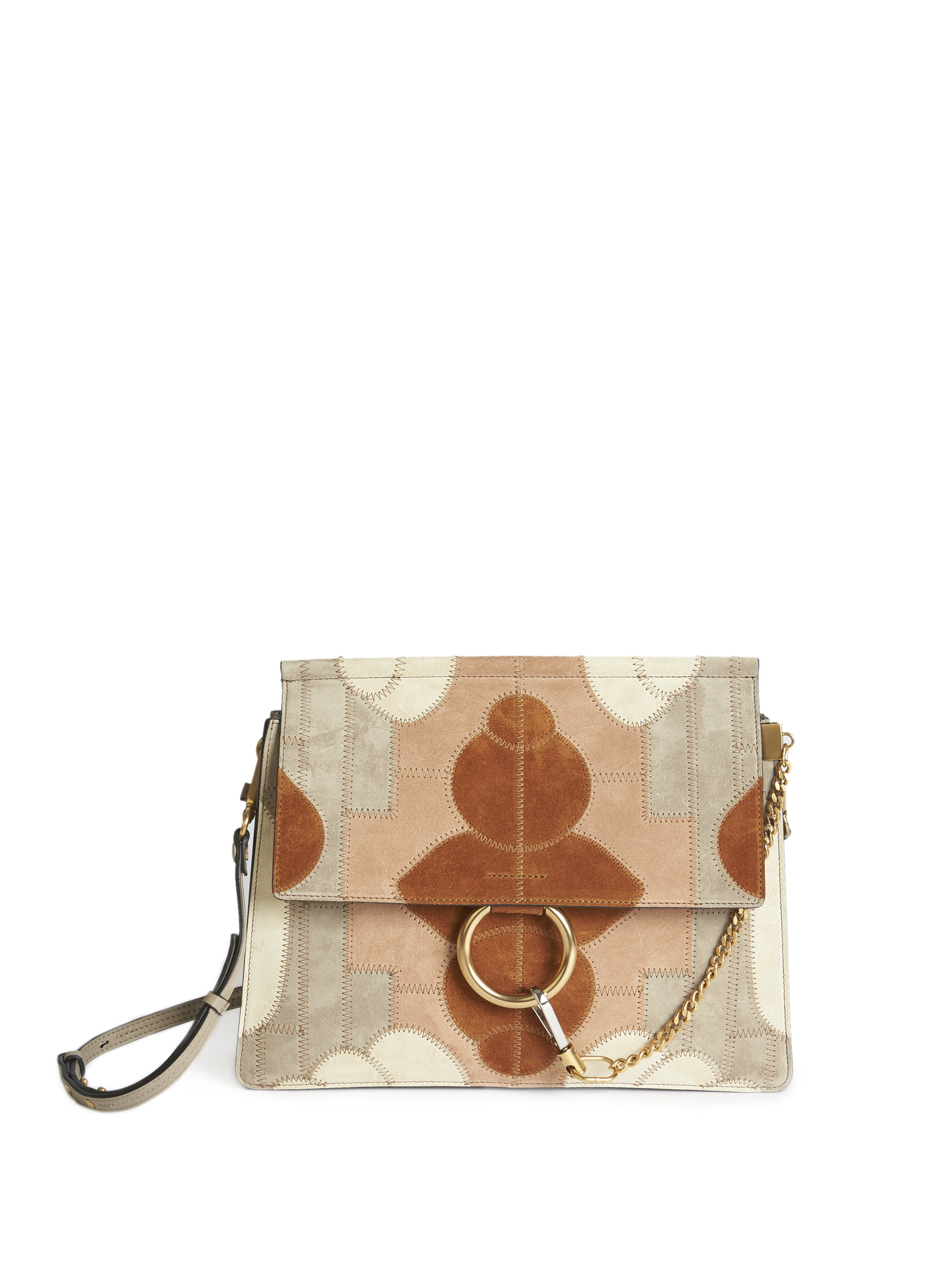 faye suede patchwork shoulder bag, gray - chloe  