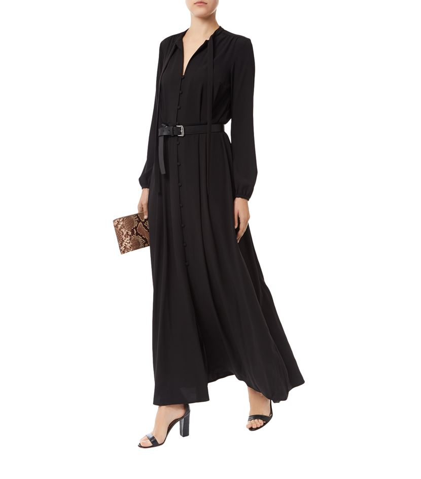 Michael Kors Belted Tie Neck Maxi Dress In Black Lyst Gallery