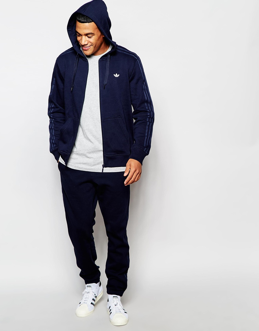 adidas Originals Cotton Zip Up Hoodie With Classic Trefoil Aj7699 in Blue  for Men - Lyst