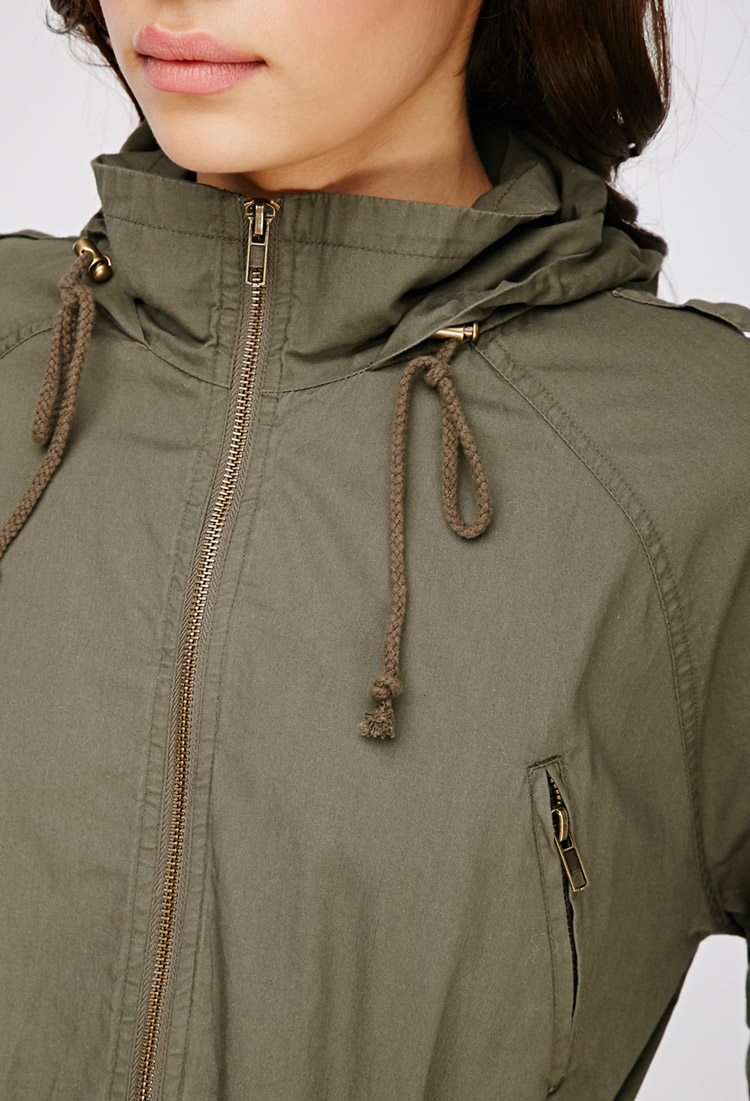hooded drawstring utility jacket