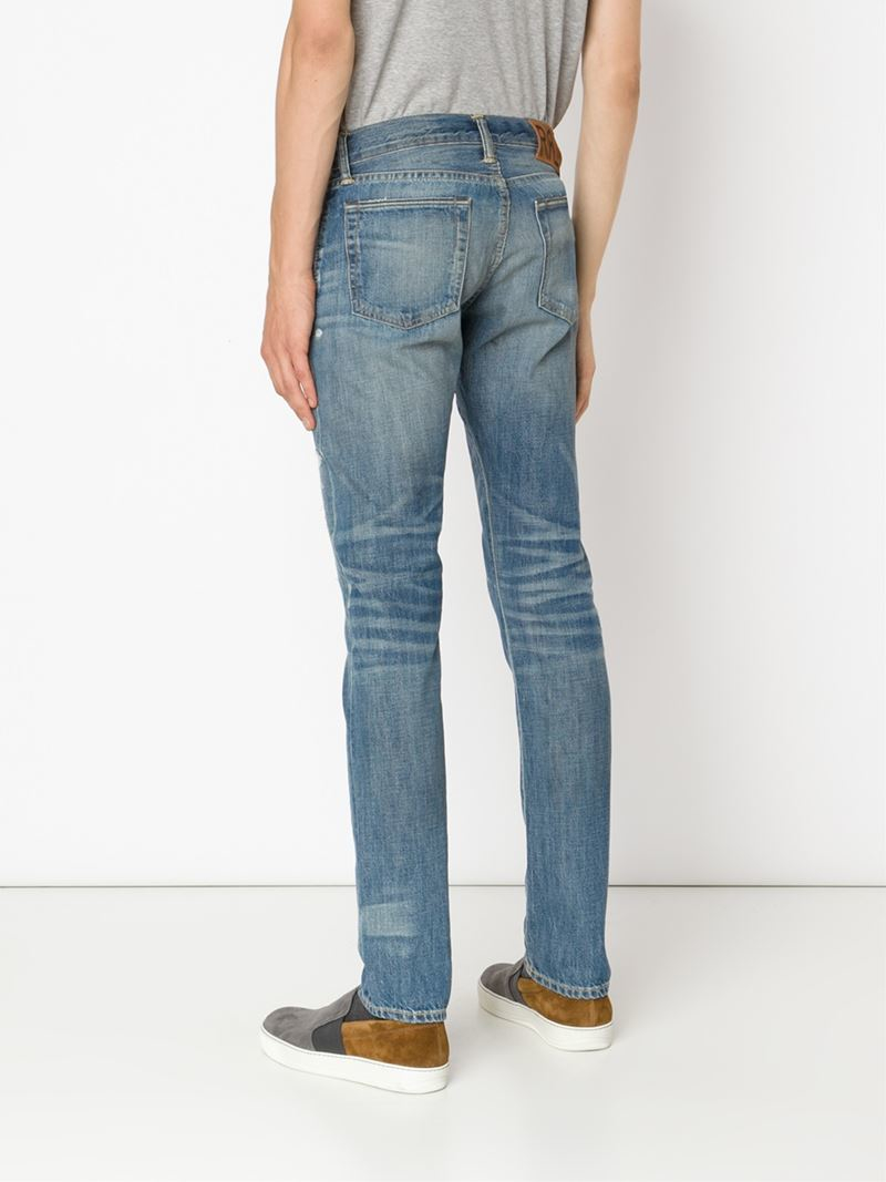 RRL Denim Distressed Slim Fit Jeans in Blue for Men - Lyst