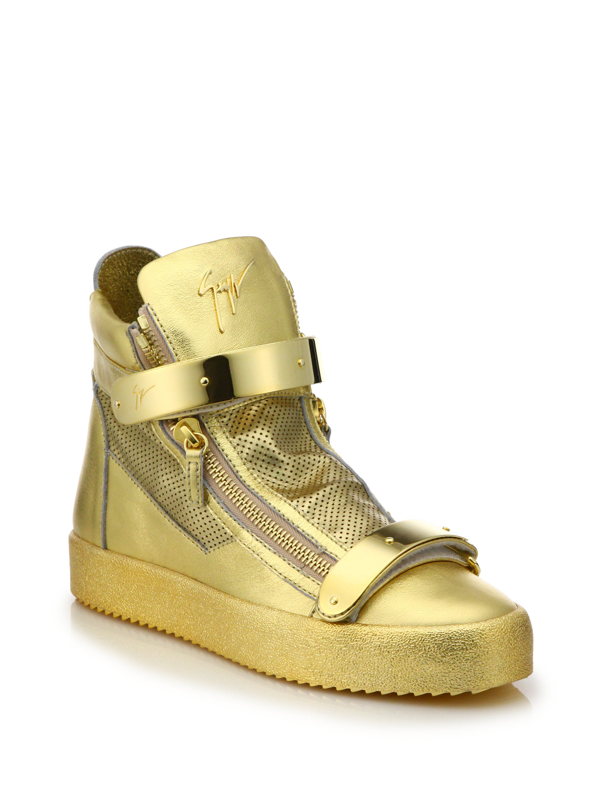 Zanotti Perforated Double Bar High-top Sneakers Gold (Metallic) for Men - Lyst