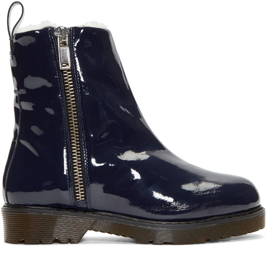 navy patent boots