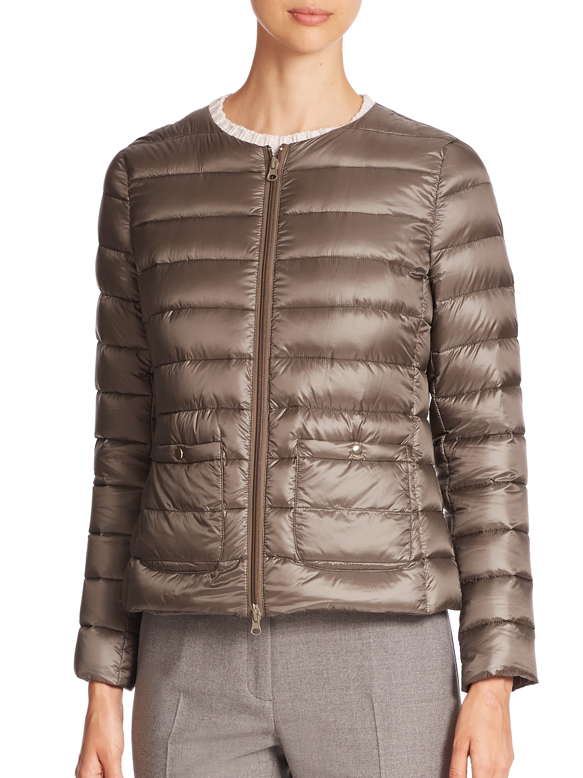 Peserico Short Puffer Jacket in Brown - Lyst