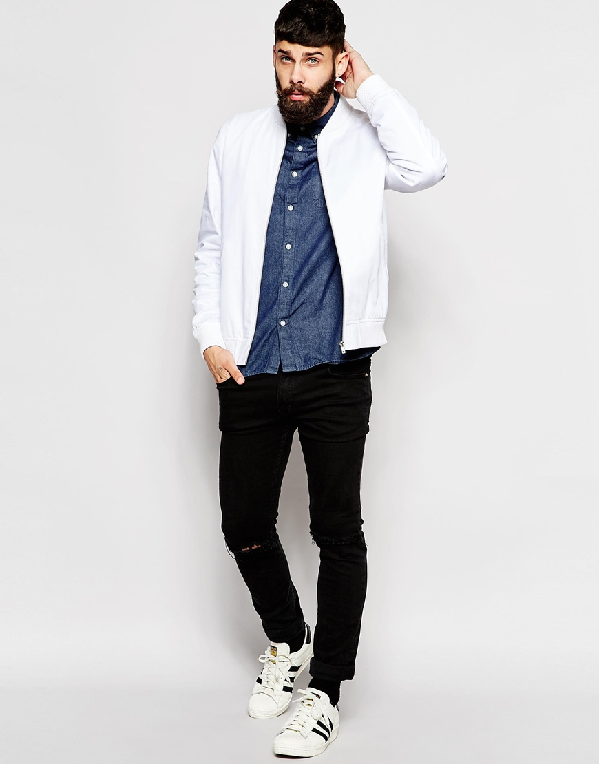 white bomber jacket men