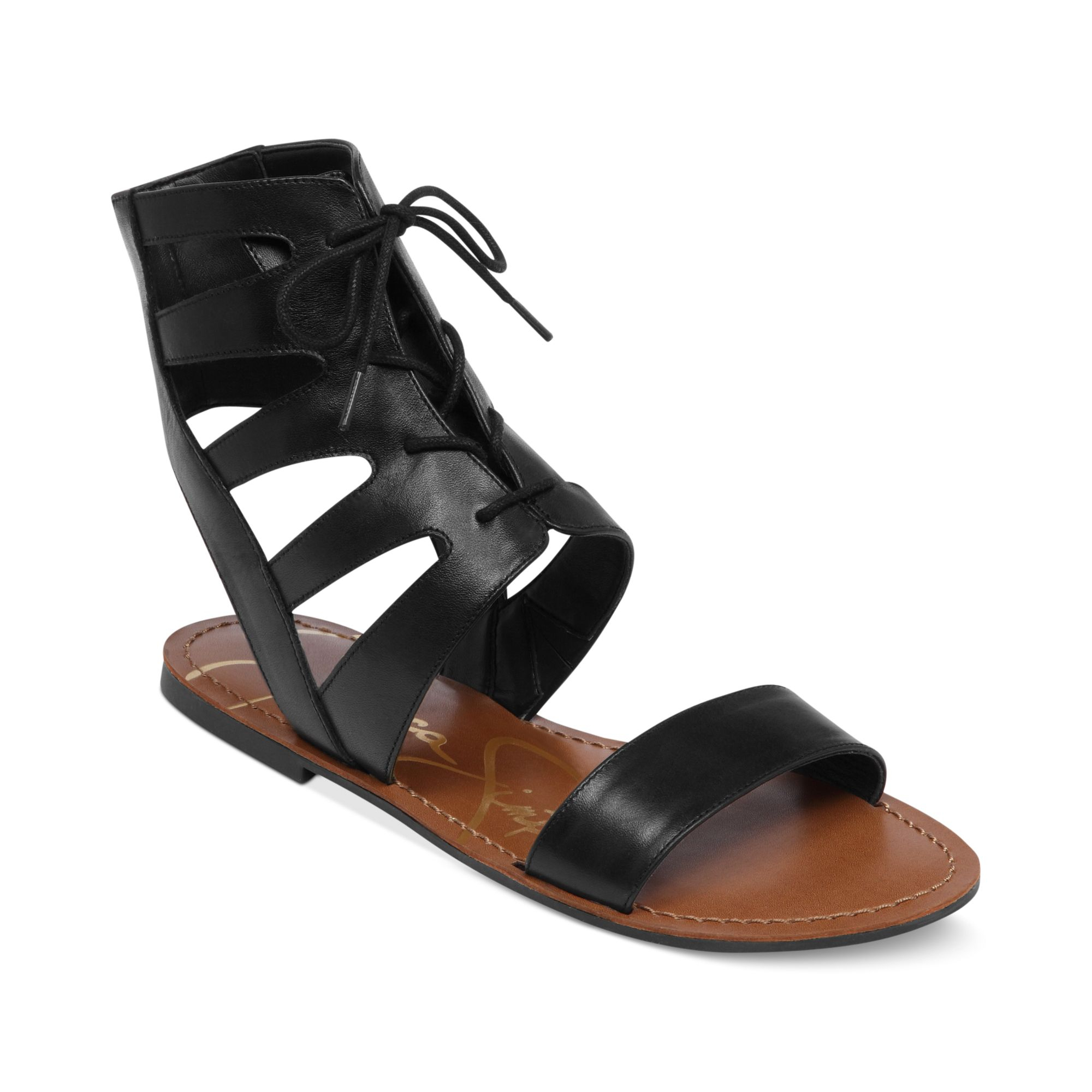 Jessica Simpson Karrdeez Gladiator Flat Sandals in Black Leather (Black ...
