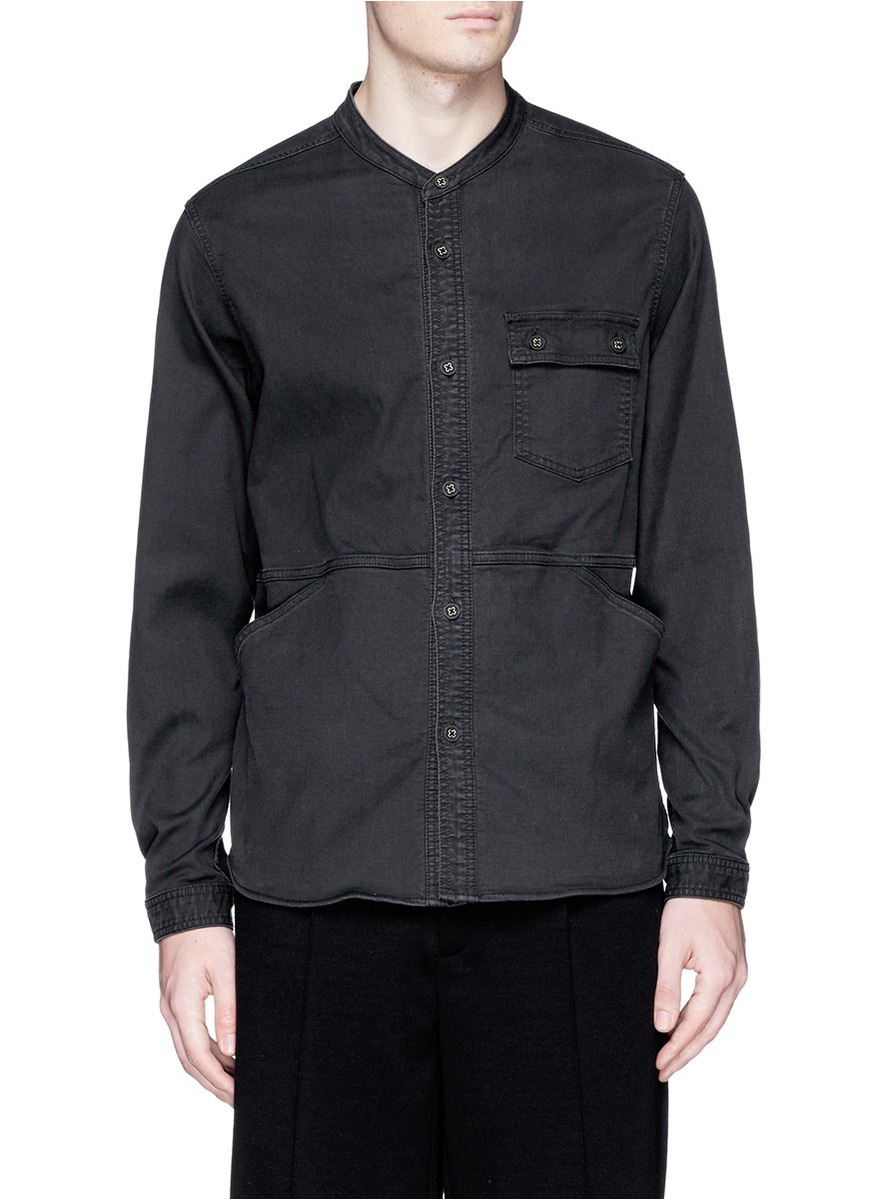 Lyst - White Mountaineering Band Collar Corded Denim Shirt in Gray for Men