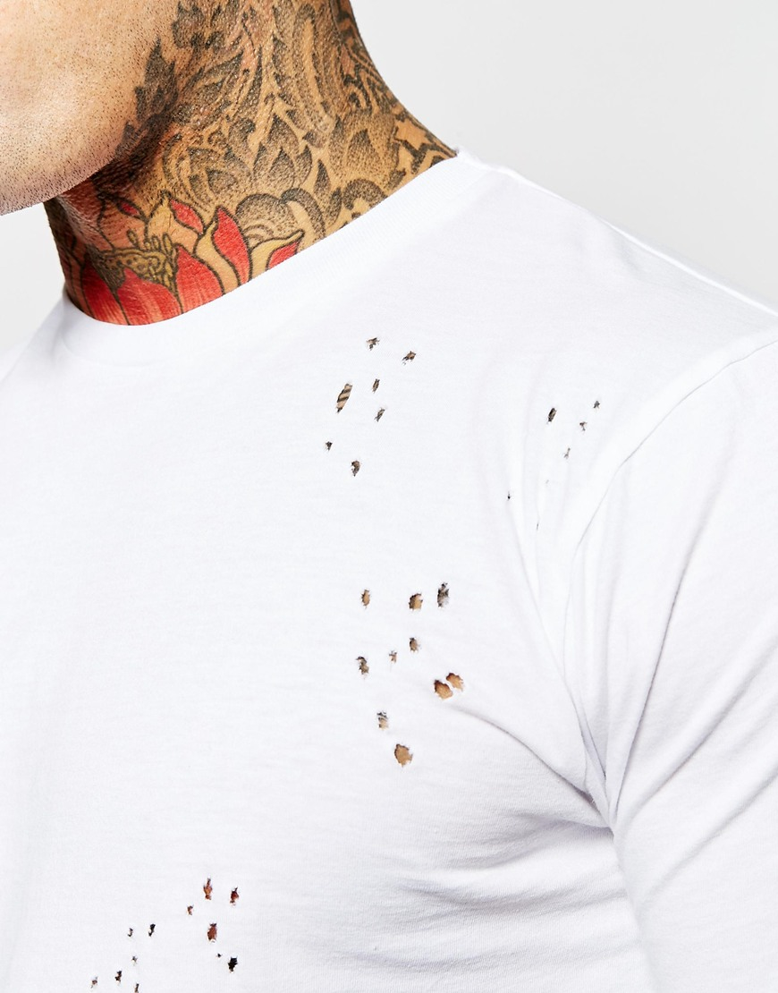 Criminal Damage Distressed T-shirt With Rips in White for Men | Lyst