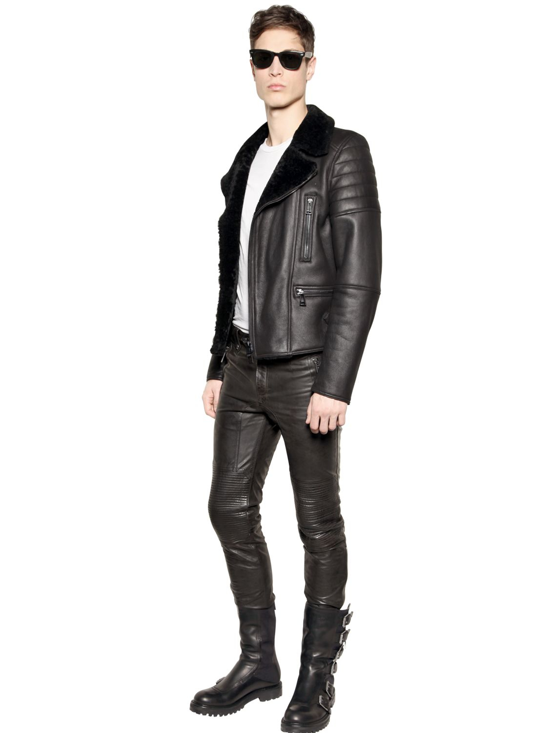 Belstaff Fraser Shearling Leather Biker Jacket In Black For Men Lyst
