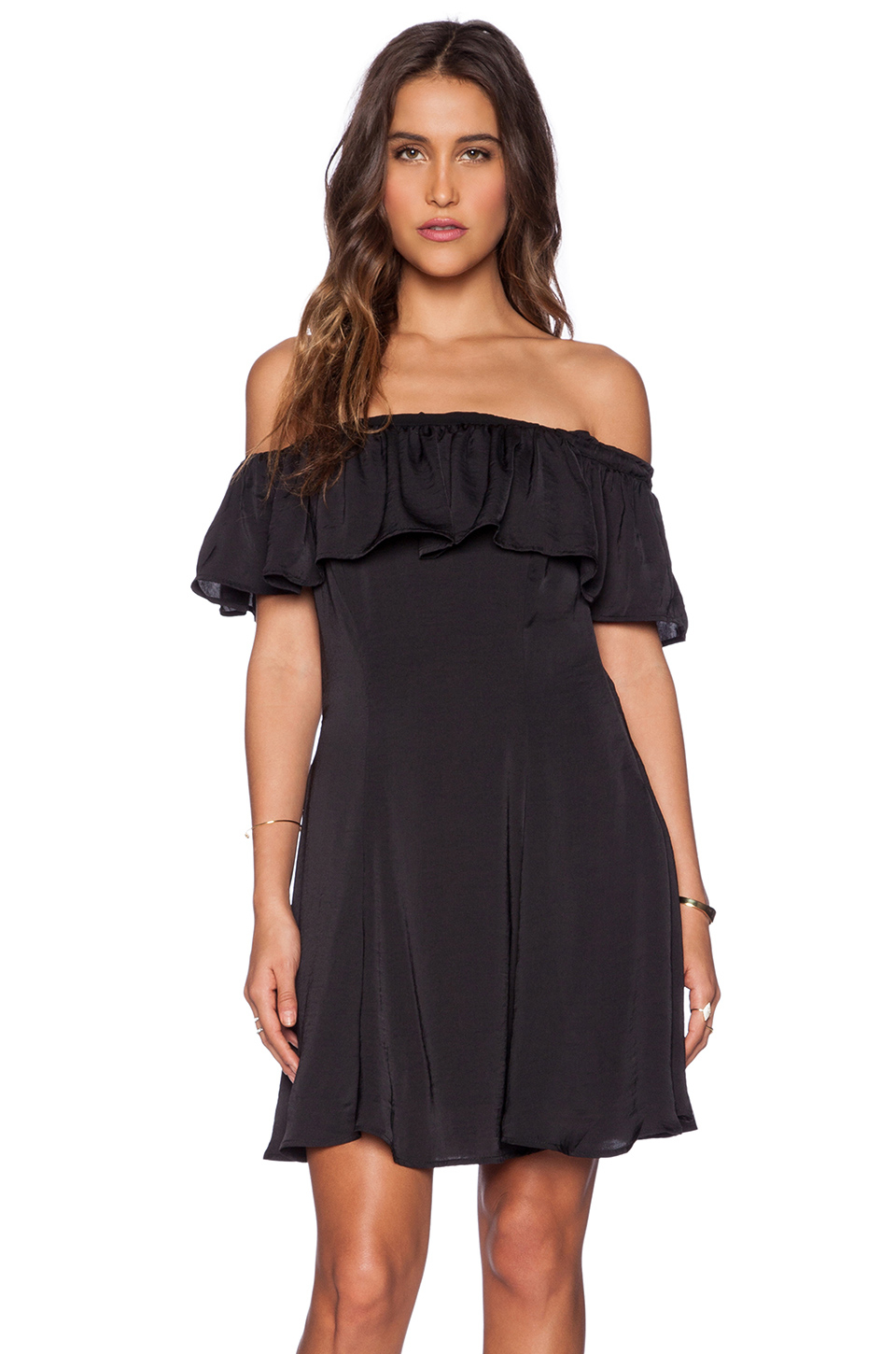 shoulderless dress with sleeves