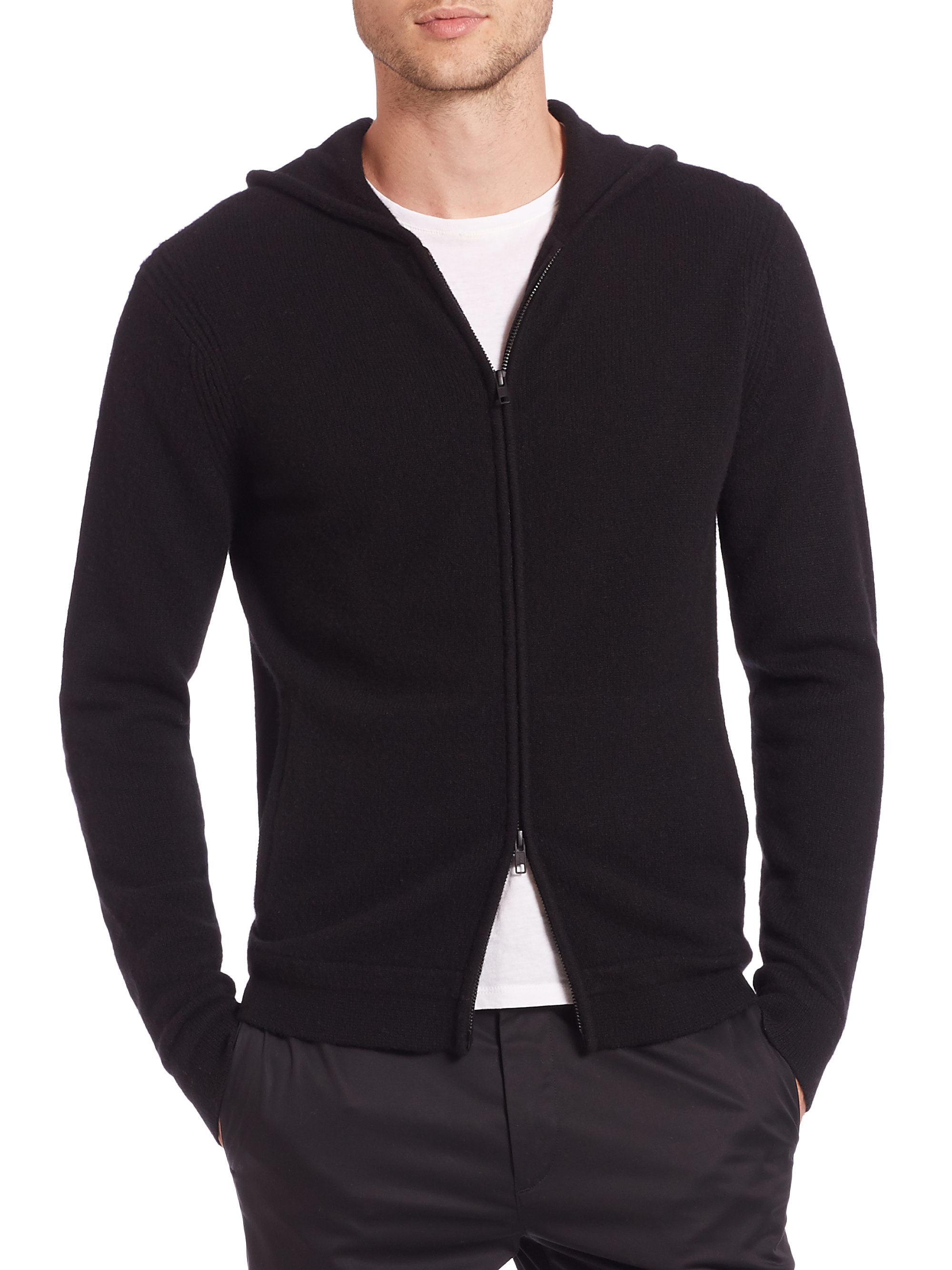 Theory Cashmere Zip Hoodie in Black for Men | Lyst