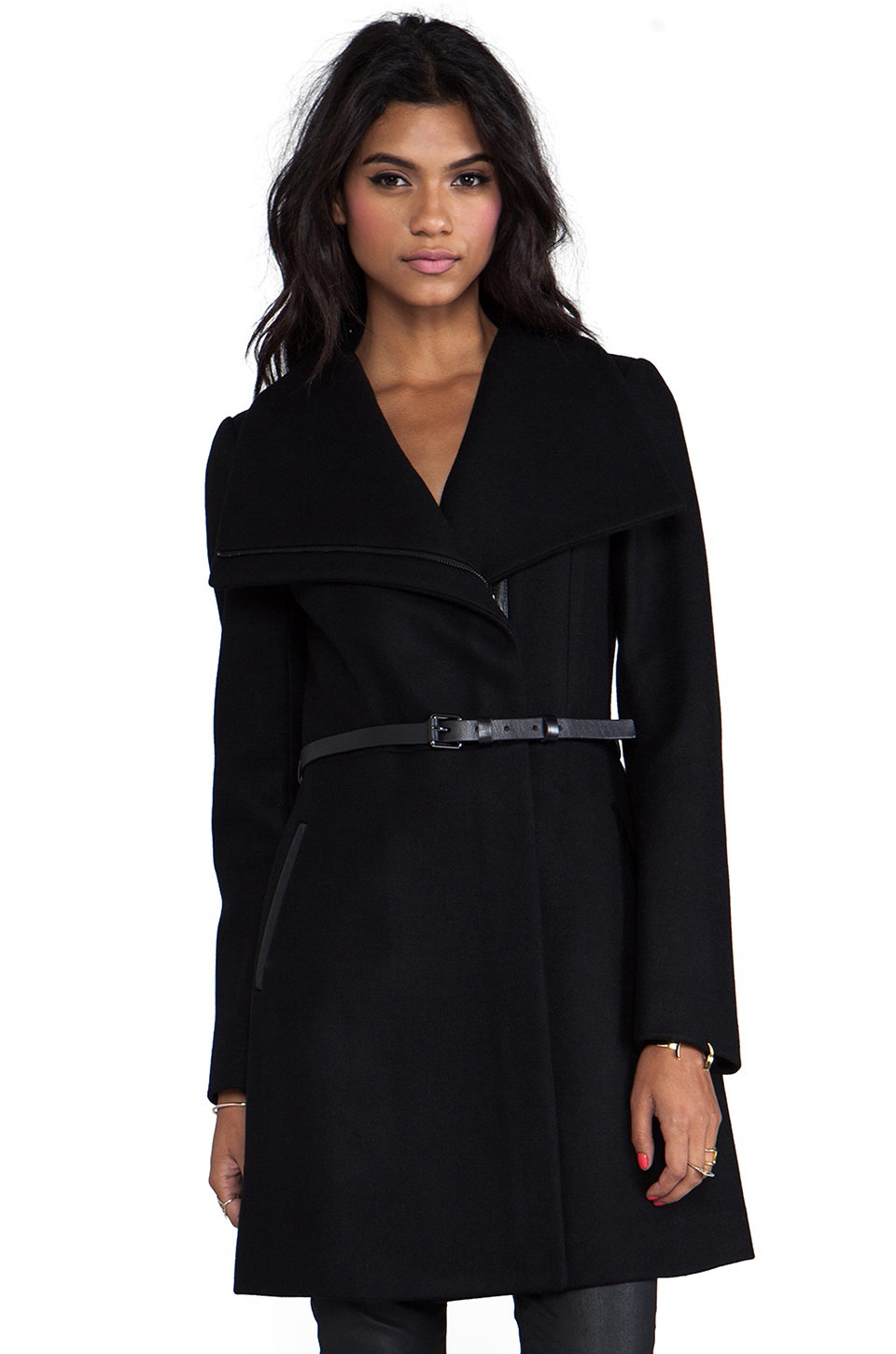 Mackage Valencia Flat Wool Coat in Black Lyst