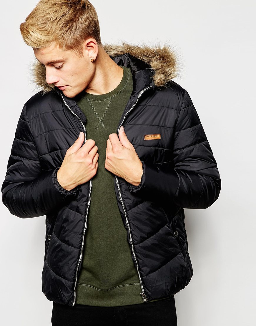 jack & jones parka jacket with faux fur hood
