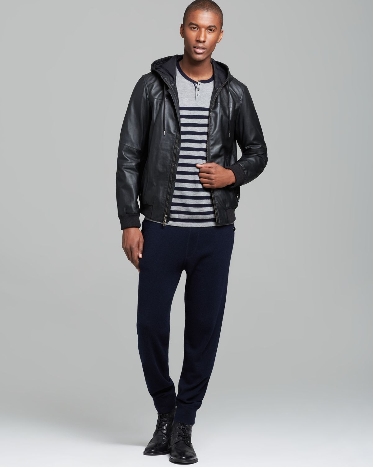 vince leather hoodie