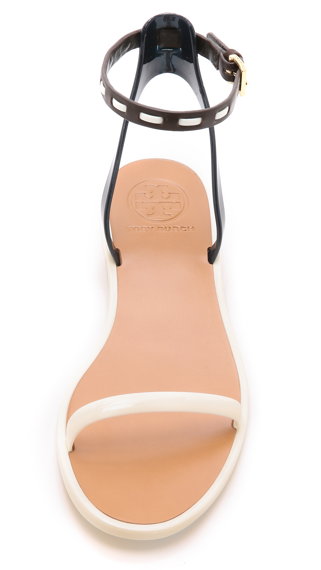 Tory Burch Leather Ankle Strap Jelly Sandals - Ivory/tory  Navy/coconut/ivory in Black | Lyst
