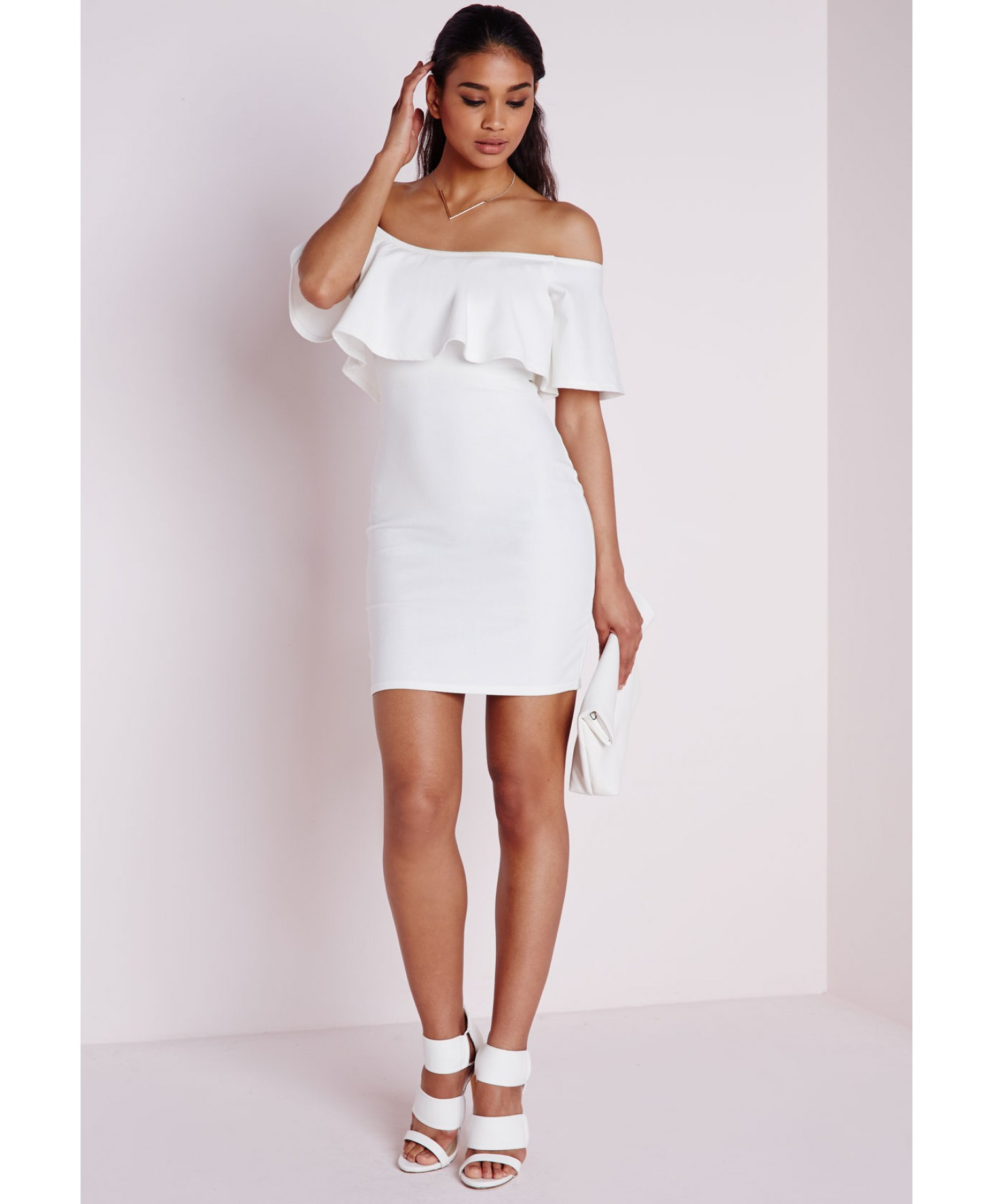 white frill bodycon dress
