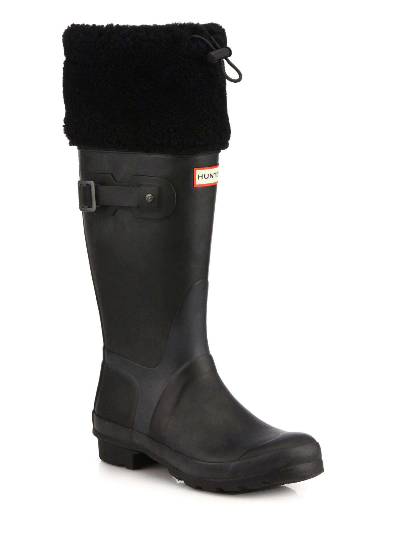 HUNTER Original Shearling Cuff Rain Boots in Black Lyst