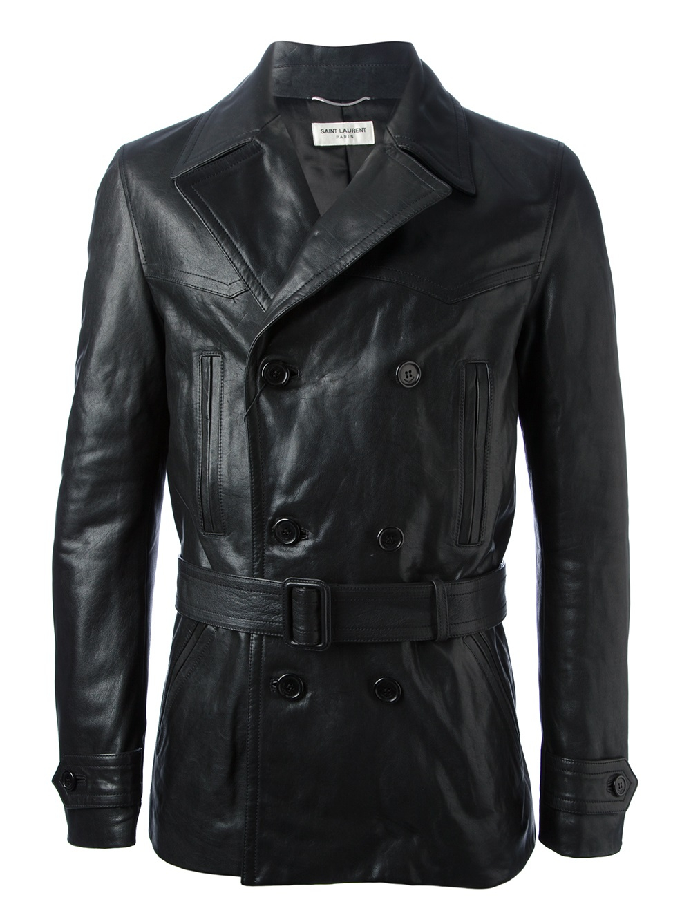 Saint Laurent Belted Leather Jacket in Black for Men - Lyst