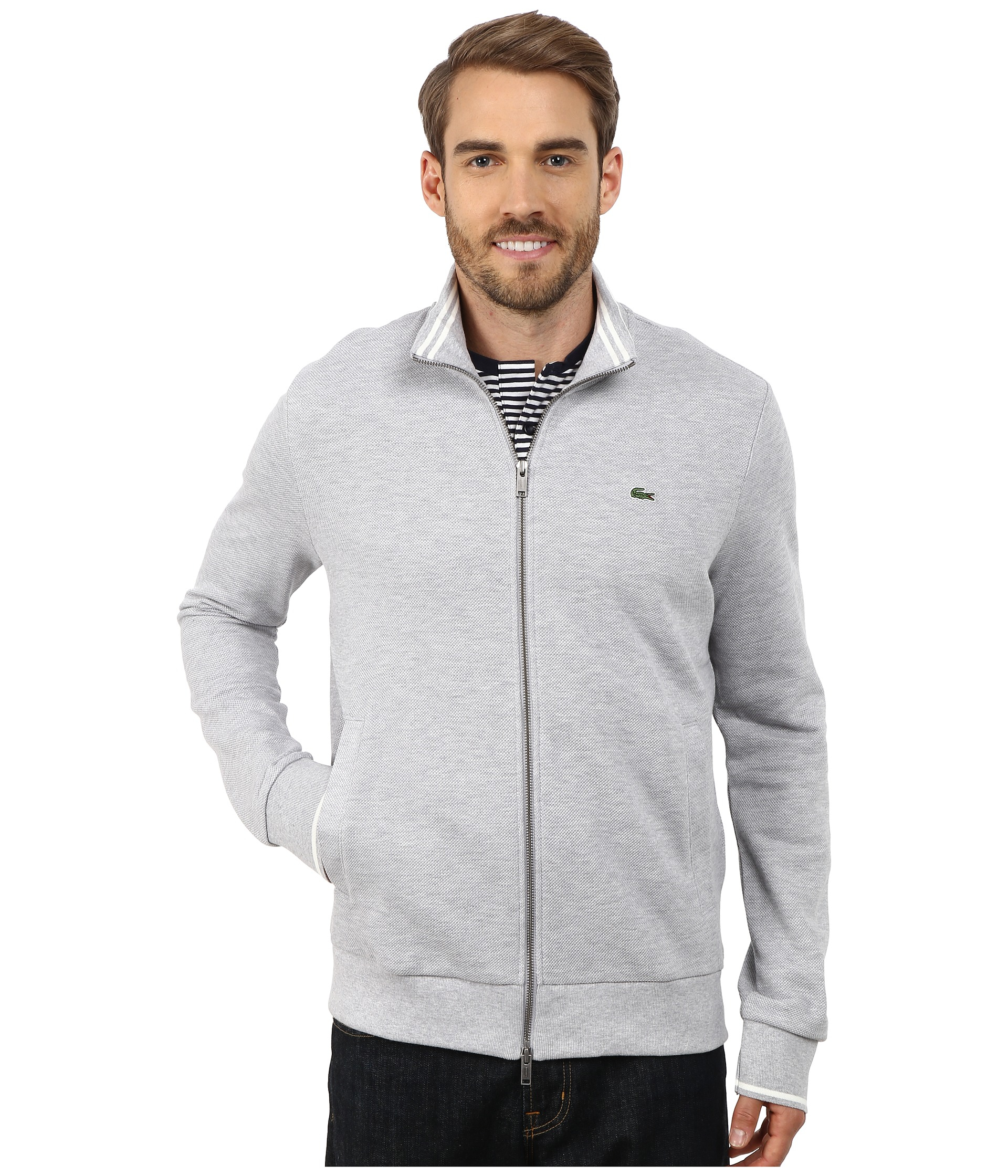Download Lyst - Lacoste Full Zip Pique Mock Neck Sweatshirt in ...
