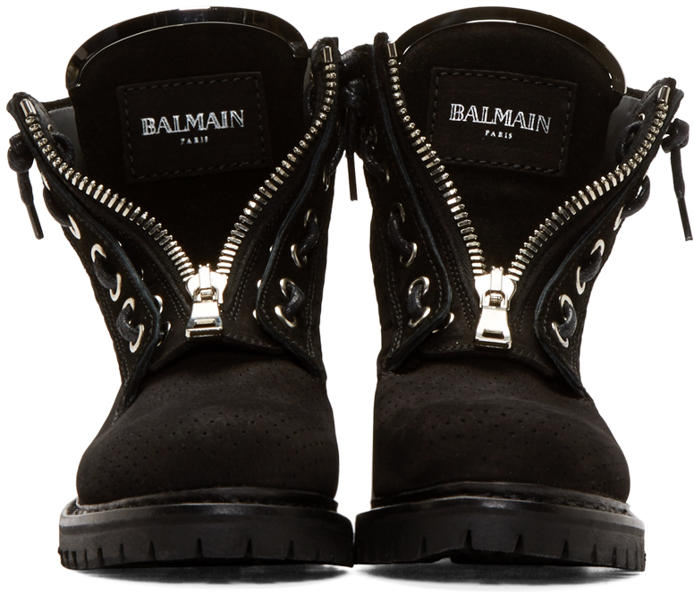 Balmain Black Suede Perforated Tundra Ranger Boots - Lyst