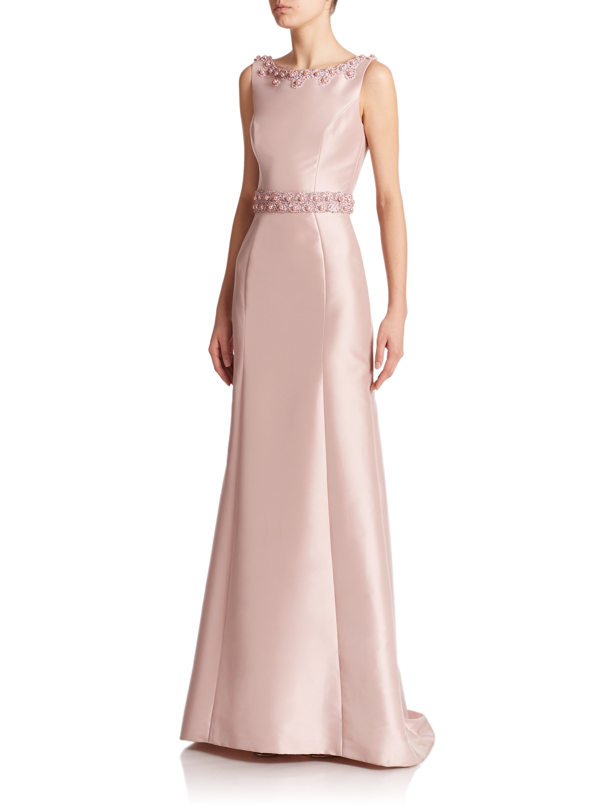 Theia Pink Dress Weddings Dresses Theia Beaded Boatneck Gown In Pink Lyst