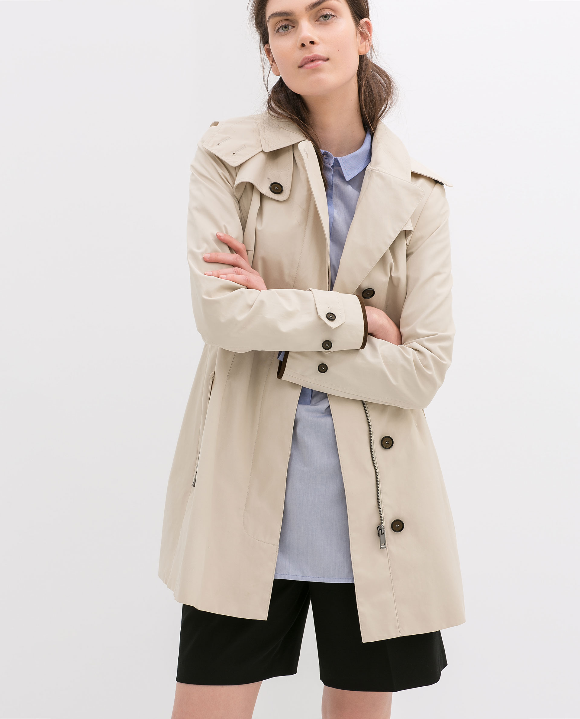 Zara Short Hooded Trench Coat in Natural | Lyst