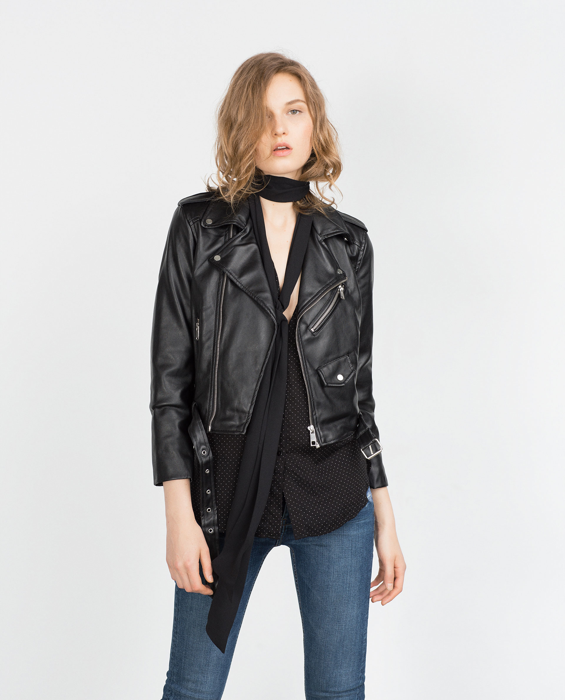 Black faux leather jacket zara