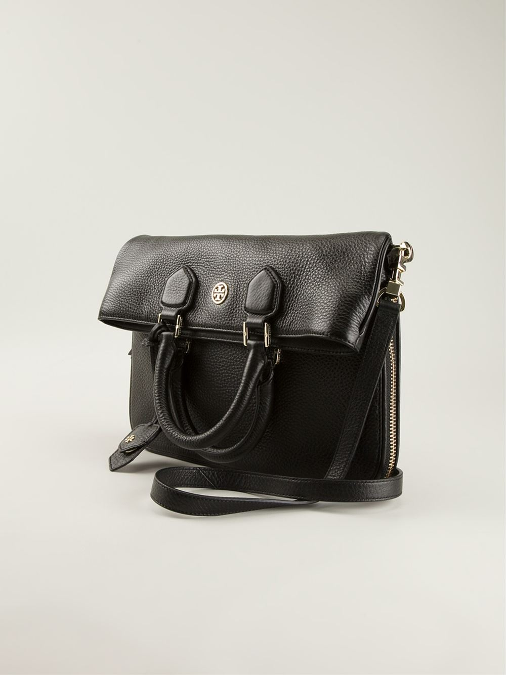 Tory Burch Robinson Fold Over Messenger Bag in Black Lyst