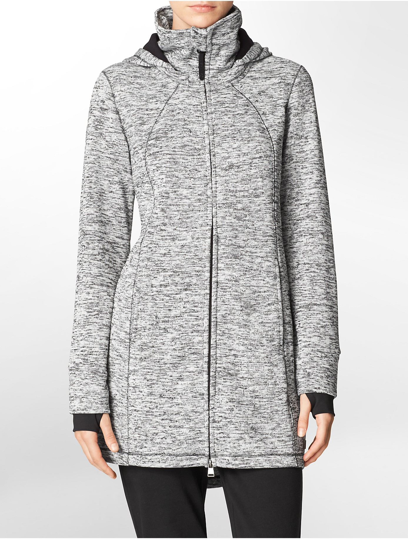 Calvin Klein White Label Performance Detachable Hood Heathered Knit Zip  Front Sweater Jacket in Black for Men | Lyst