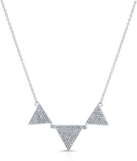 ... Sisteron 14Kt White Gold Diamond Triple Triangle Necklace in White