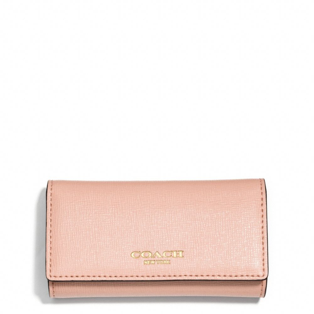 COACH Ring Key Case In Saffiano Leather in li/Peach Rose (Pink) - Lyst