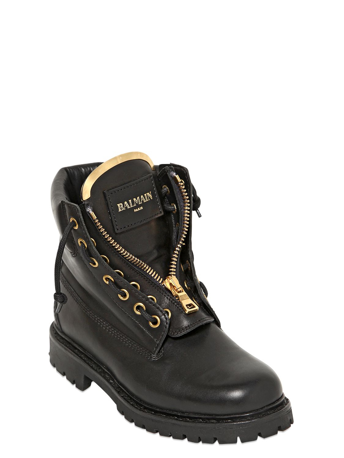 græs Sporvogn alene Balmain 20mm Taiga Leather Boots in Black for Men | Lyst