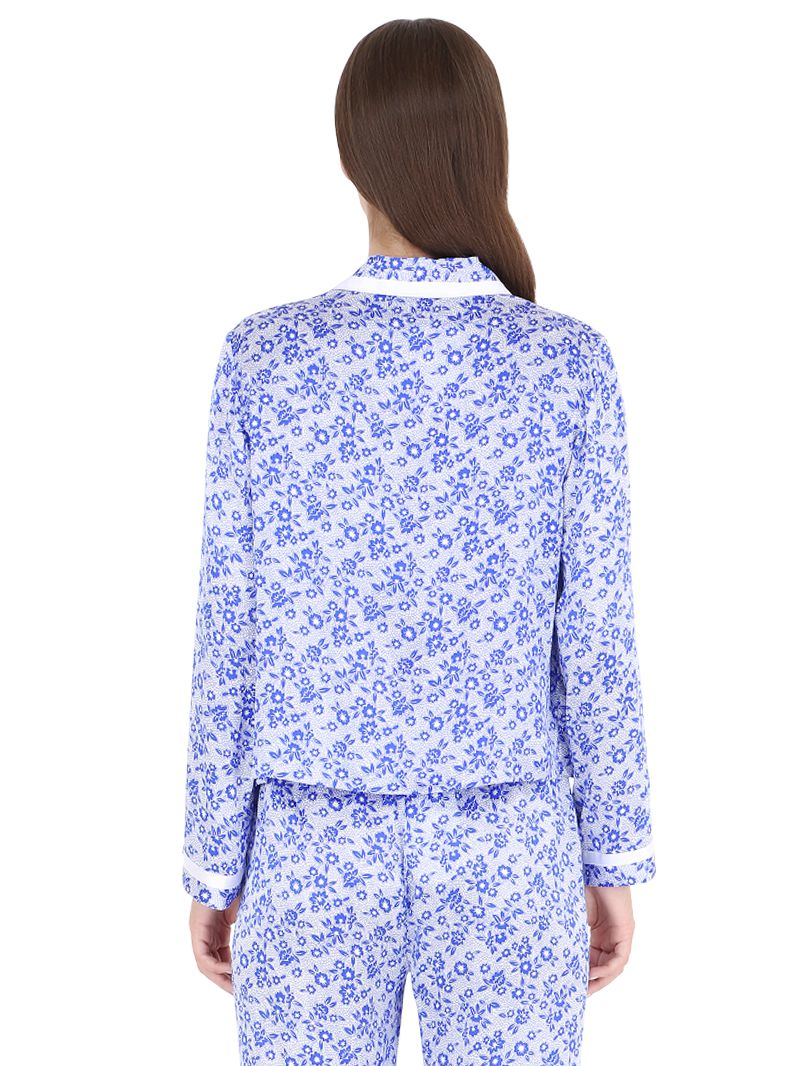 Morgan Lane Ruthie Floral Silk Satin Pajama Top in Blue/White (Blue) - Lyst