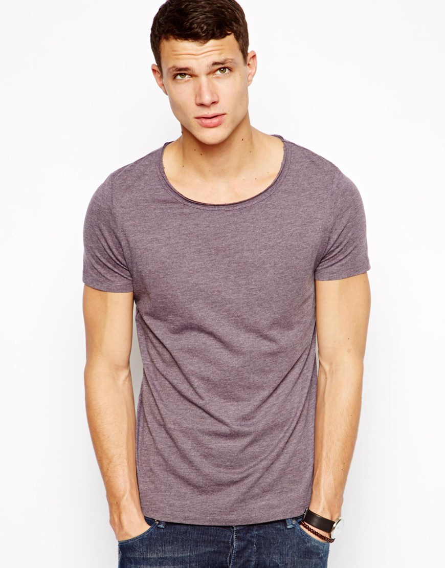 ASOS Tshirt with Raw Edge Scoop Neck in Purple for Men | Lyst