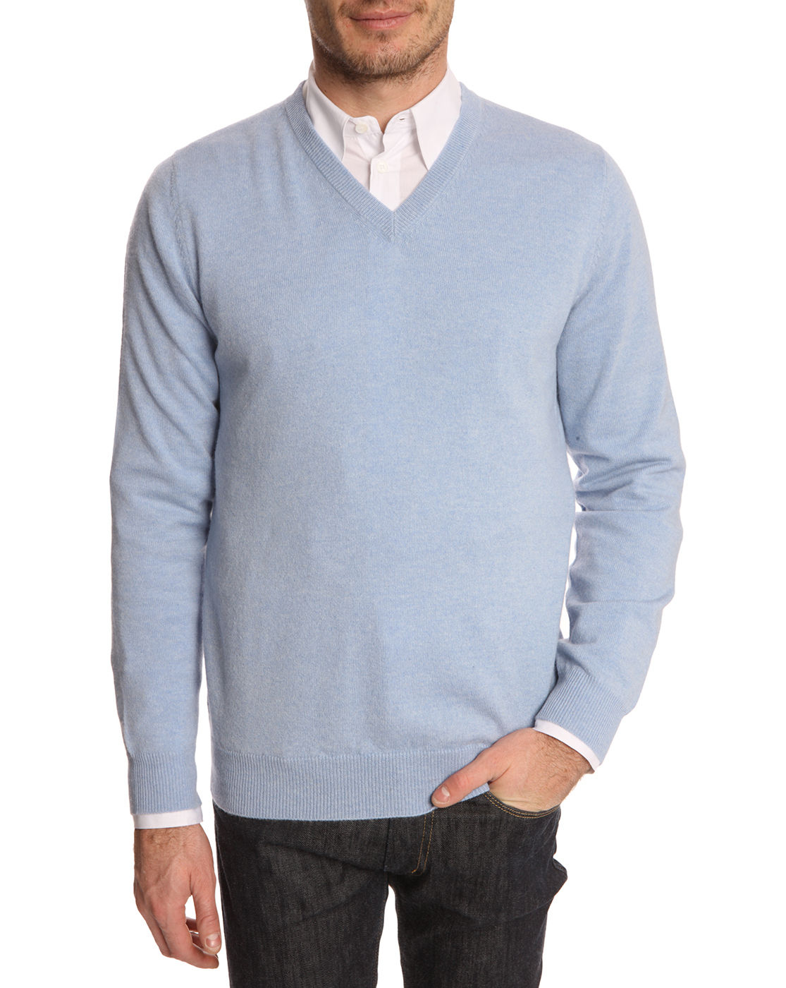 Menlook Label 100 Cashmere Light Blue Vneck Sweater in Blue for Men | Lyst