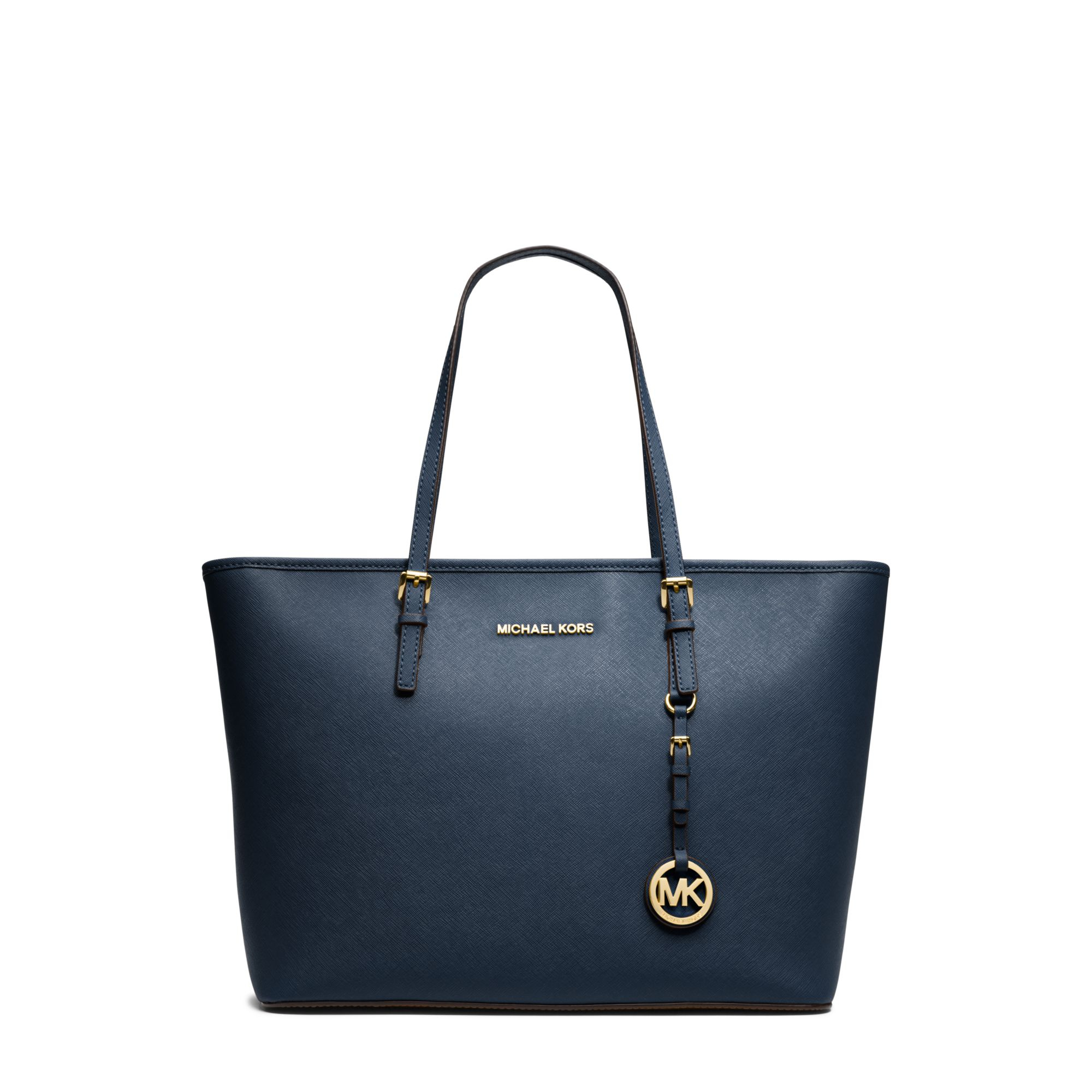 Michael Kors Jet Set Travel Saffiano Leather Top-zip Tote in Navy (Blue) -  Lyst